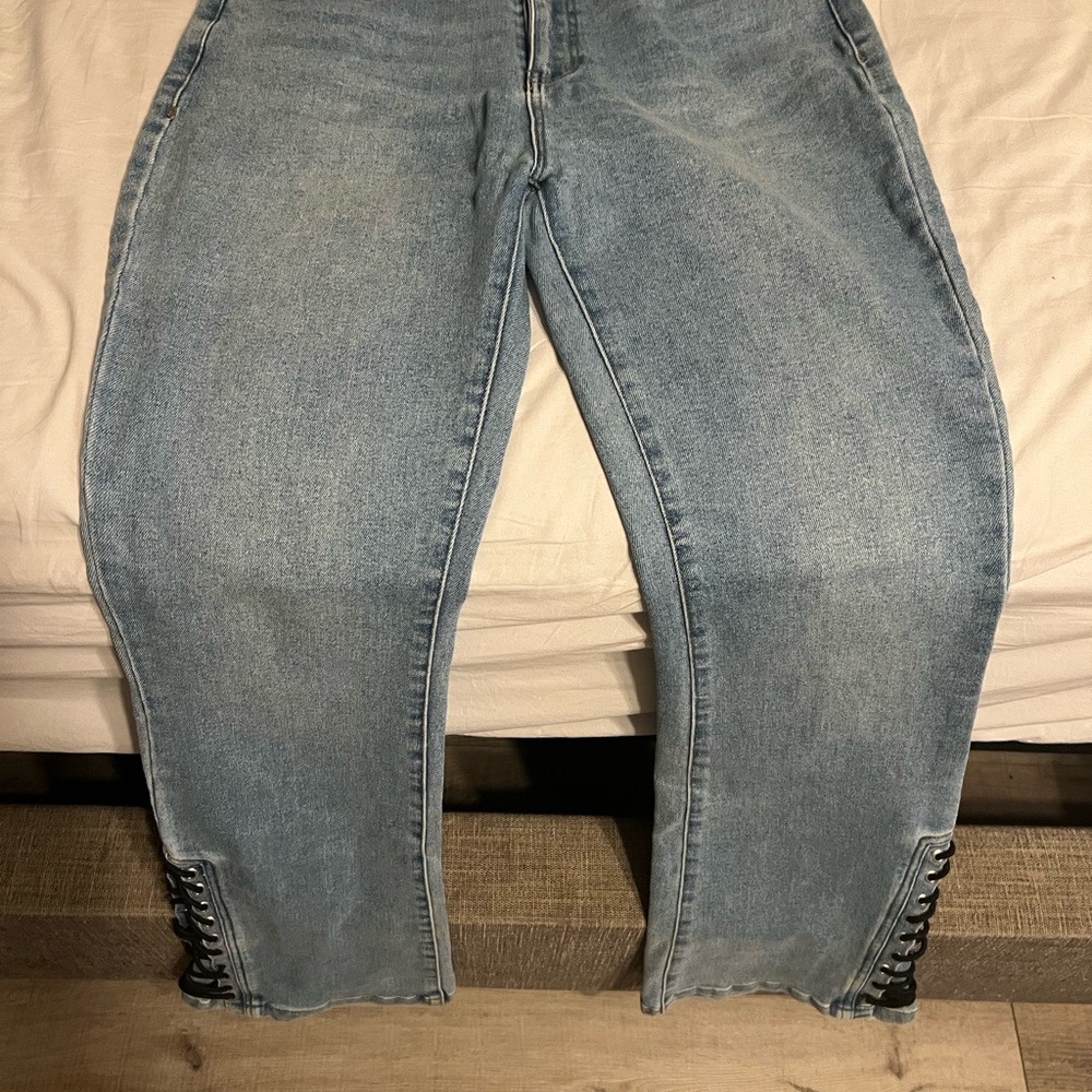 Forever 21 Light Blue Flare Jeans with Lace-Up Hem